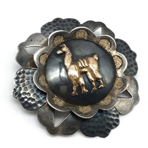 Vintage 925 Sterling Silver 18k Yellow Gold Camel Llama Brooch Pin Pendant - Picture 7 of 8